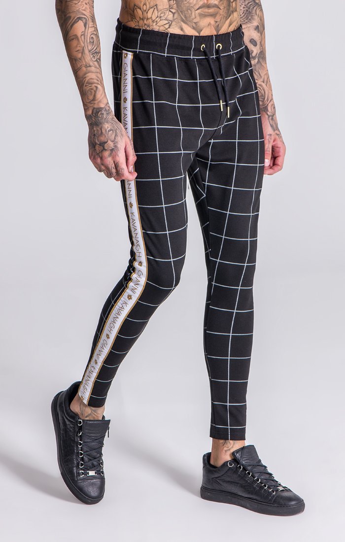 GK Black Checked Joggers With White Gold Ribbon Clothing Cupidanza